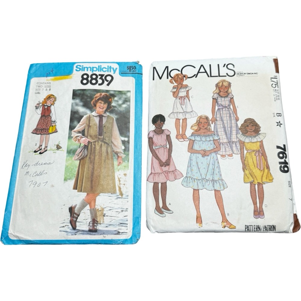 Simplicity McCalls Sewing Patterns‎ Girls Size 7 8 Dress Vest Skirt Blouse 1980s
